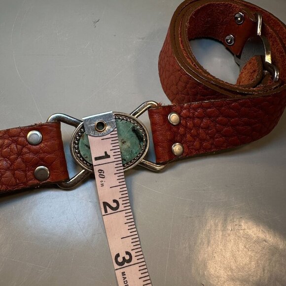 Leather Rock Let Rock Leather Belt Western Boho Y2K Turquoise Stone Jeweled - Picture 14 of 15